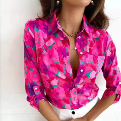 Faith - Casual Hot Pink Blouse With Floral Print