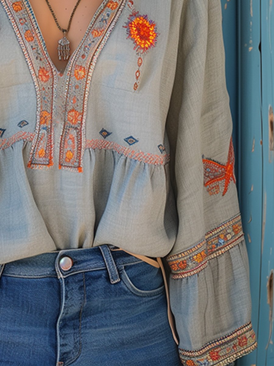 Vintage Embroidered Long Sleeve Shirt