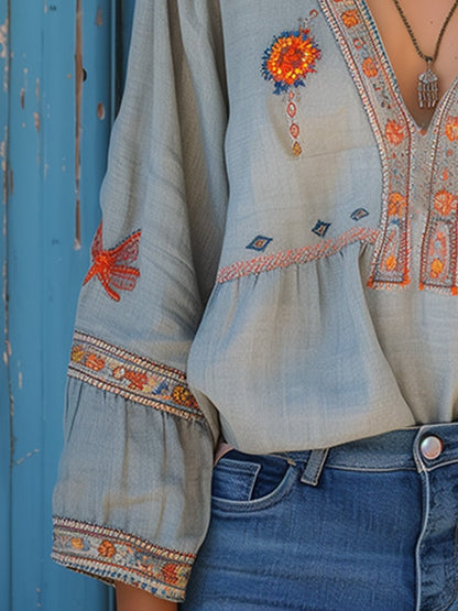 Vintage Embroidered Long Sleeve Shirt