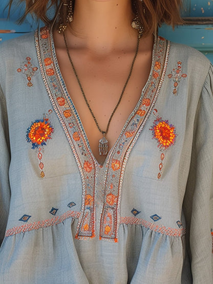 Vintage Embroidered Long Sleeve Shirt