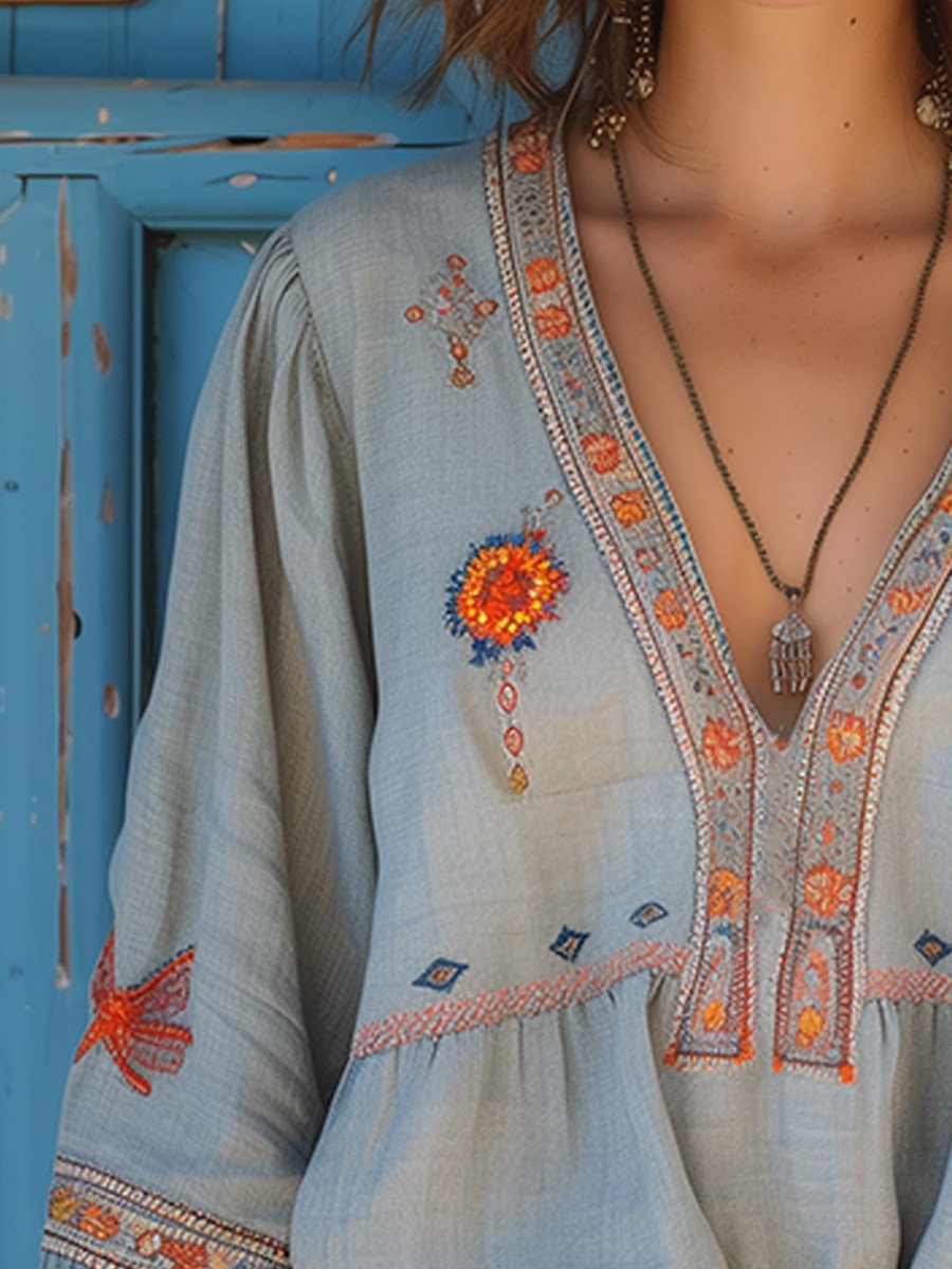 Vintage Embroidered Long Sleeve Shirt