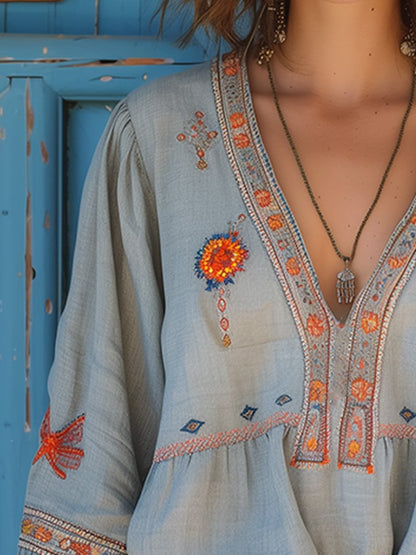 Vintage Embroidered Long Sleeve Shirt