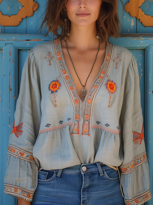 Vintage Embroidered Long Sleeve Shirt